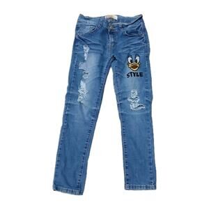 Tales Vintage Donald Duck Patch Jeans Size 27 Distressed Slim Fit Cartoon Disney